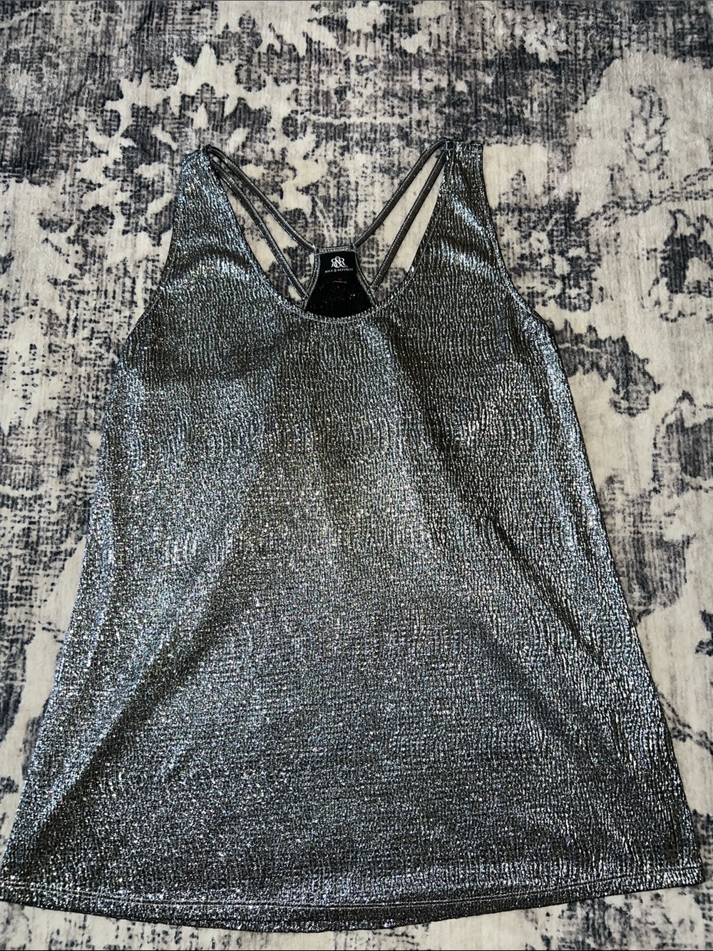 Rock & Republic Shimmery Silver Strappy Tank Top